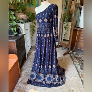 Fashion Nova One-Shoulder Navy Floral paisley Dress, size M